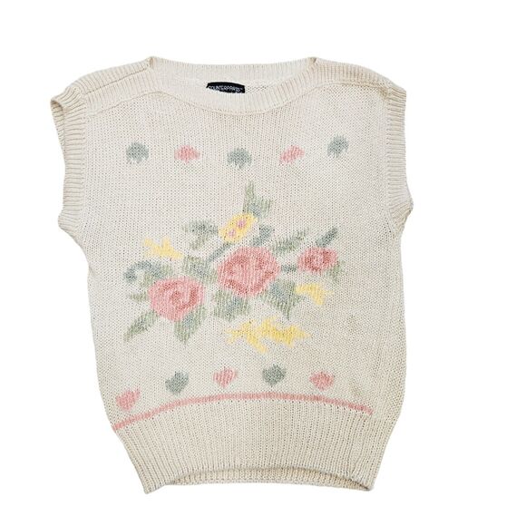 Vtg Counterparts Floral Sweater Vest Womens L Grandmacore Cottage Boho Artsy 90s - Picture 1 of 8